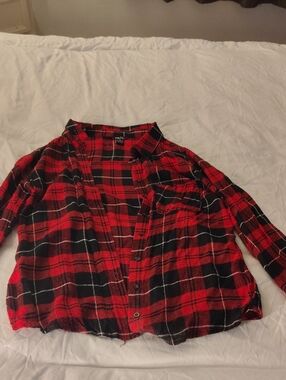 Rue21 Red and Black Plaid Button-Down Shirt